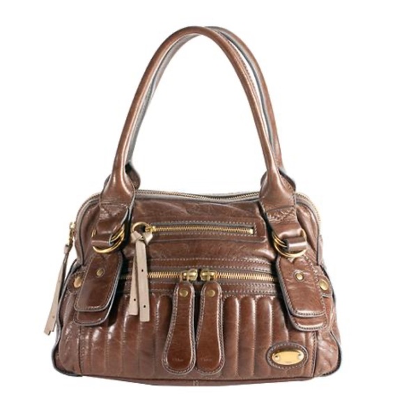 CHLOE Authentic Bay Satchel Bag distressed leather brown padlock vintage Y2K 90 - Picture 1 of 11